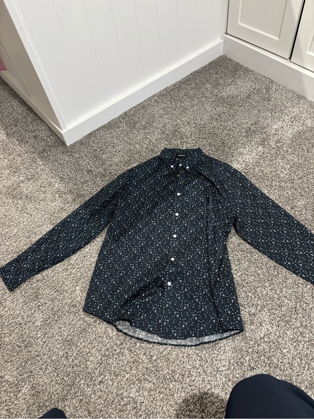 Murano Navy Button-Down Shirt with Small Floral Print